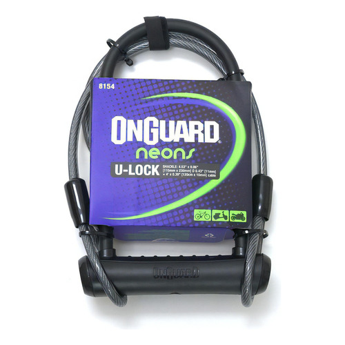 Candado Bicicleta Onguard U-lock Neon Con Cable Color Negro