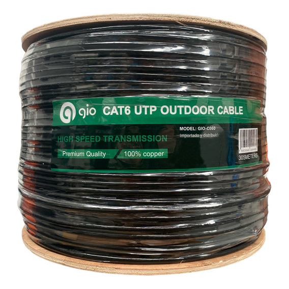 Gio Bobina Cable De Red Utp Cat6 100% Cobre Doble Forro Reforzado Para Exterior Ideal Para Cctv