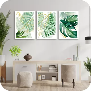 Cuadro Nordico Hojas Monstera Botanica Moderno Triptico