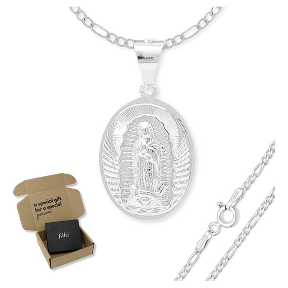 Cadena De Plata Fina 925 Medalla De Virgen Guadalupe 60 Cm