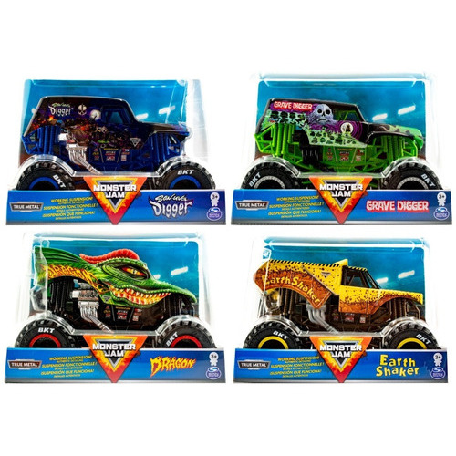 Spin Master Monster Jam Grave Digger, Son-Uva Digger, Dragon, Earth Shaker Negro/Verde