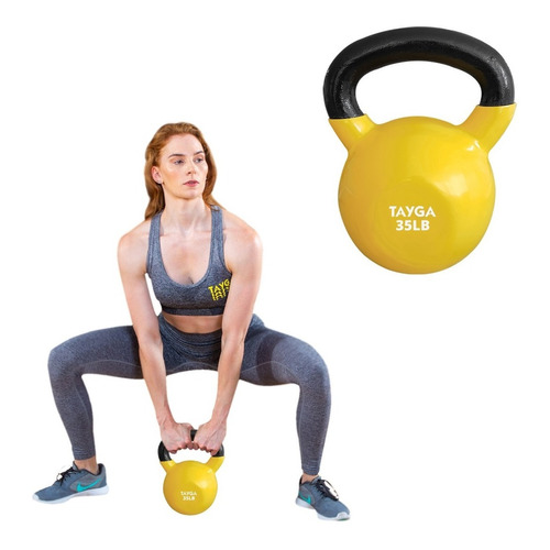 Pesa Rusa Vinil 35 Lbs, Crossfit Gym, Kettlebell Color Amarillo