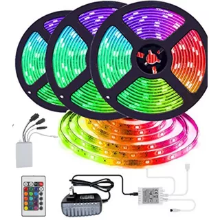 Kit X 15mts Completo Tira Luces Led Rgb 5050 Control Fuente 