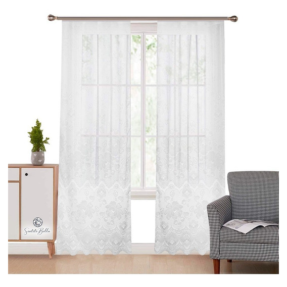 Juego De Cortinas En Tela Jacquard Hojas Voile Bual 150x210