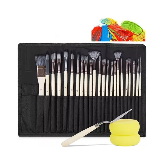 Set 26 Pincels Acuarela Nailon Para Acuarela Acrílico, Oleo