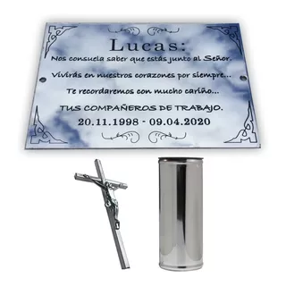 Placa + 1 Florero + Cruz. Para Cementerio, Lapidas, Nicho.