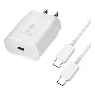 Cargador Rápido Tipo C De 25w Para Samsung Galaxy Con Cable Color Blanco