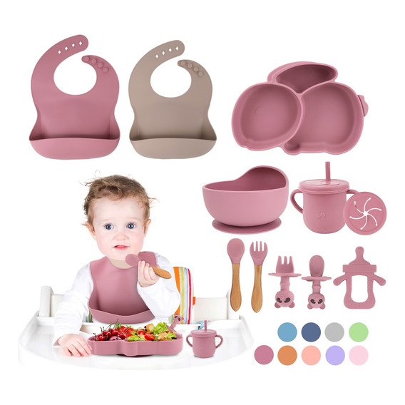 Set Alimentación Silicona Comida Bebé 12 Pcs Antideslizante