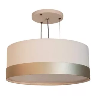 Lustre Pendente Cúpula Crú Com Detalhe Bronze 50x15 Cor Crú Faixa Bronze 110v/220v