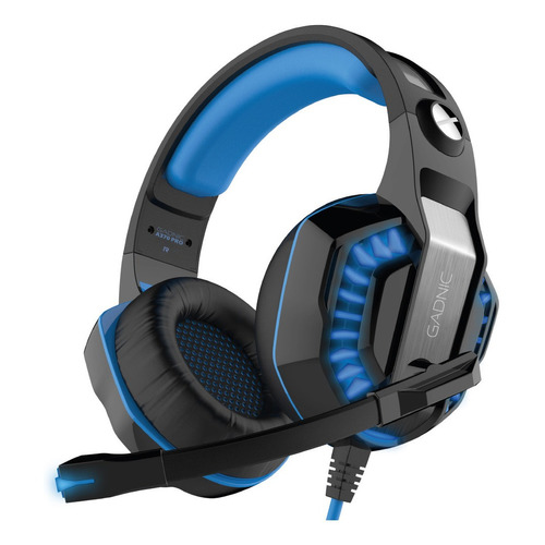 Auricular Gamer Gadnic A-37 Pro Luces Ps4 Pc Gaming Color Black/Light blue