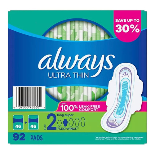 Always Ultra Delgadas Super Largas Toalla Femenina 92 Ct