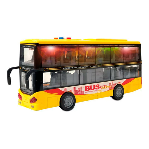 Autobus Micro 2 Pisos A Friccion C/ Luces Sonidos Jeg Js123a Color Amarillo