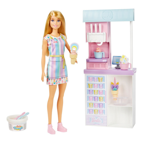 Barbie Profesiones Set de Juego Heladería con Muñeca para niñas de 4 años en adelante