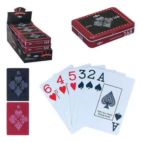 Baralho Duplo 100% Plastico - Com Estojo De Lata Metal - Jogo de Cartas  Buraco Poker Truco