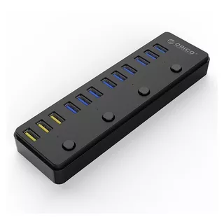 Hub 12 Puertos - 9 Usb 3.0 + Cargador De 3 Puertos Orico Color Black