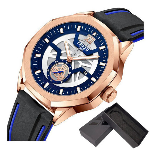 Relojes casuales Nibosi Luminous Quartz para hombre, color de fondo azul rosa