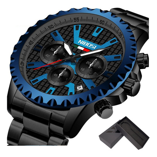 Reloj De Cuarzo Con Calendario Luminoso Nibosi 2505 Color Del Fondo Black Gray Blue