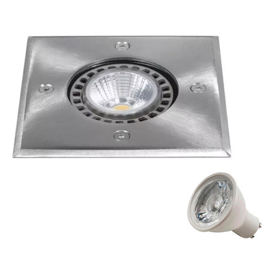 Spot Piso Embutir Acero Cuadrado Inoxidable Con Led Gu10 7w