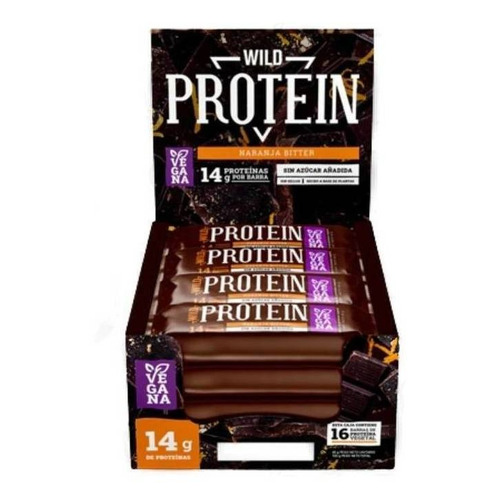 Suplemento en barra Wild Foods  Wild Protein proteína sabor naranja bitter en caja de 720g 16 un