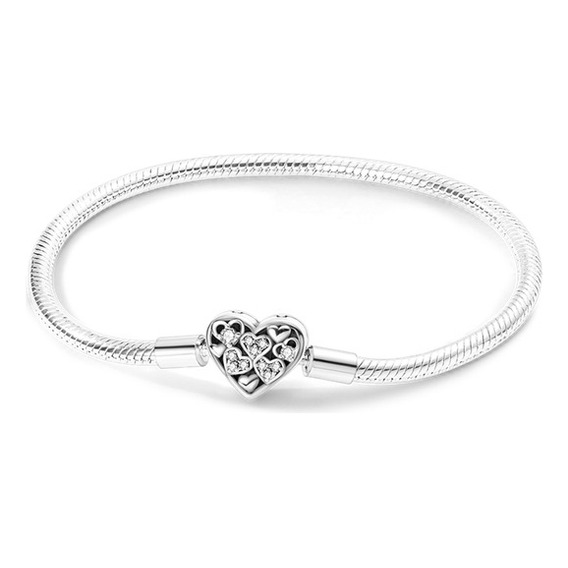 Pulsera Para Charm Broche De Corazones En Plata Esterlina