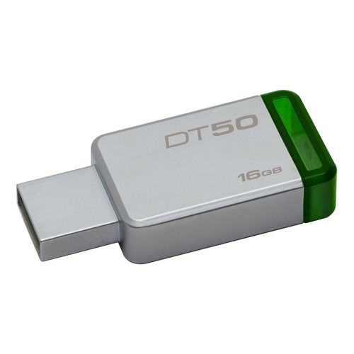 Memoria USB Kingston DataTraveler 50 DT50 16GB 3.1 Gen 1 plateado y verde
