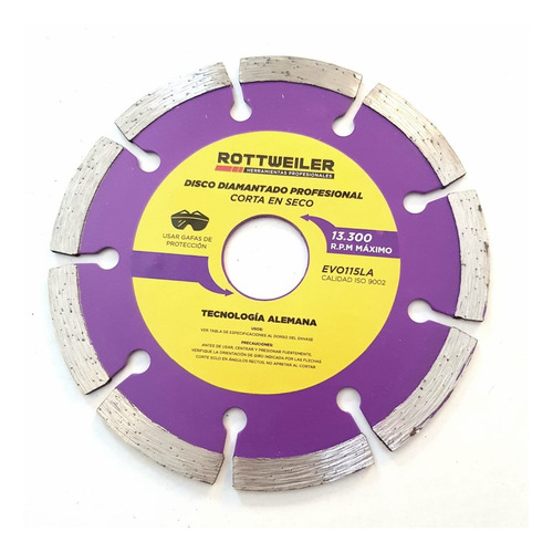 Disco De Corte Diamantado Laser 115mm Profesional Rottweiler Color Violeta