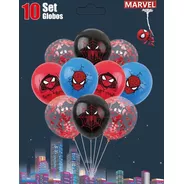 Set 10 Globos Latex Spiderman Confetti Feliz Cumple