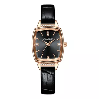 Relógio Feminino De Luxo Executivo Preto Dourado Couro