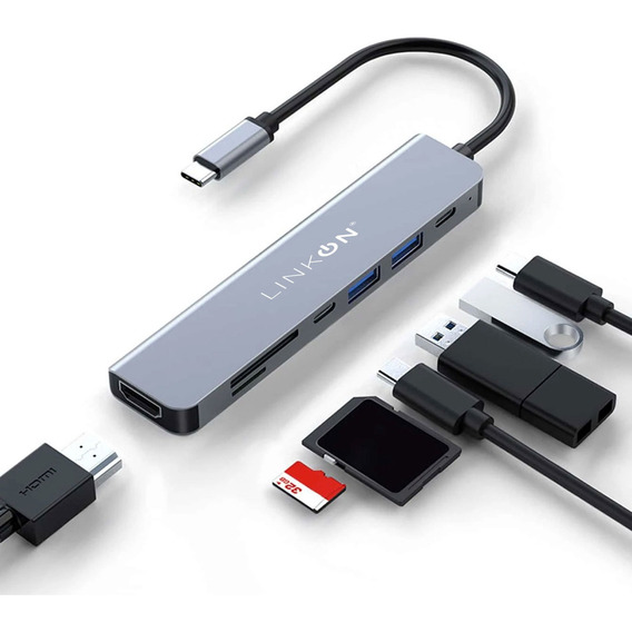 Hub Adaptador Usb C 7 En 1 Linkon Para Mac Macbook Windows