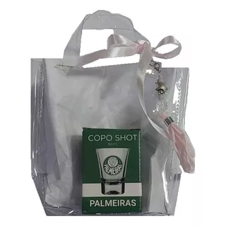 Kit Presente Copo Shot Palmeiras, Sacola Cristal, Pingente