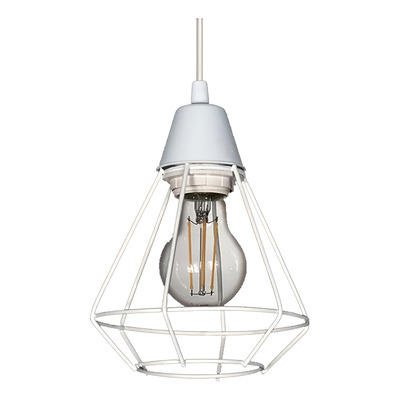Colgante Jaula 1 Luz Diamante Deco Blanca Vintage Apto Led