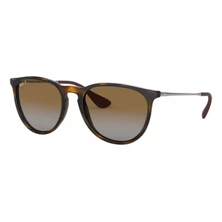 Anteojos De Sol Polarizados Ray-ban Erika Classic Standard Con Marco De Nailon Color Polished Tortoise, Lente Brown De Policarbonato Degradada, Varilla Gunmetal De Metal - Rb4171