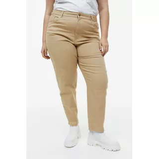 Pantalón Jean H & M Mom Loose Fit Beige Plus Size