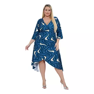 Vestido Transpassado Plus Size Estampado Roupa Feminina