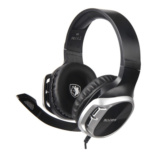 Auriculares Gamer Sades R17 Black And Silver Pc Ps4 Color Gris