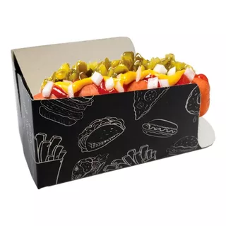 Embalagem Caixa Caixinha Mini Hot Dog Cachorro Quente 100un Preto