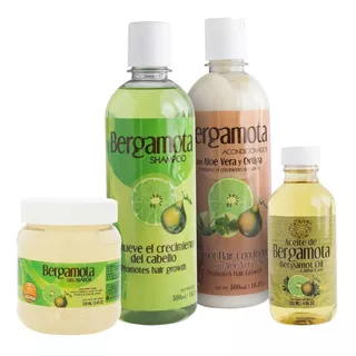 Kit Shampoo De Bergamota, Acondicionador, Aceite Y Gel 