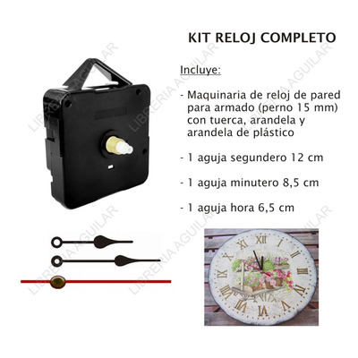 Kit Maquina Reloj Pared + Set 3 Agujas Hora Minuto Segundo