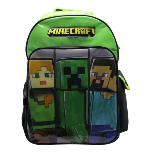 Mochila Escolar Cresko Minecraft Creeper Gamer 18 Pulgadas Color Verde Diseño De La Tela Min111