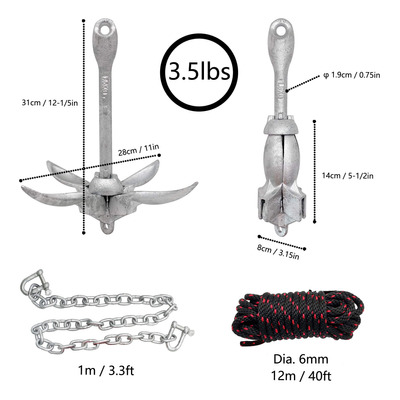 Codinter Anclaje De Kayak, Kit De Anclaje De Grapnel De 3.5