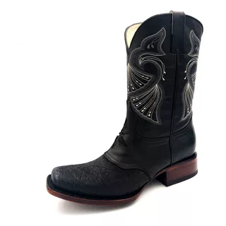 Botas Pistolero Cuello De Toro Negro Rodeo