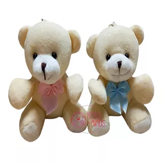 Mini Urso Fofo Creme De Pelúcia Com Laço 12cm - Jogo10pçs