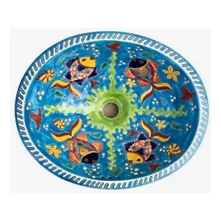 Lavabo Ovalin Mediano Fina Talavera Estilo Antiguo Peces 94