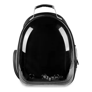Mochila Transportadora Para Mascota Transparente Ventilada Color Negro