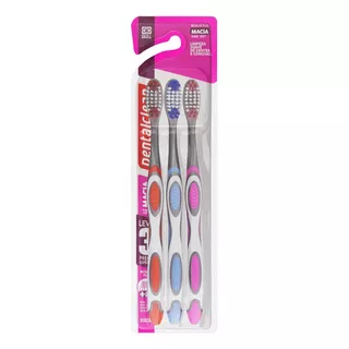 Escova Dental Macia Dentalclean Metallic Plus 3 Unidades