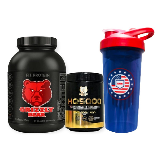 Fit Protein Choc. 2kg + Creatina 60sv Grizzly Bear + Shaker 