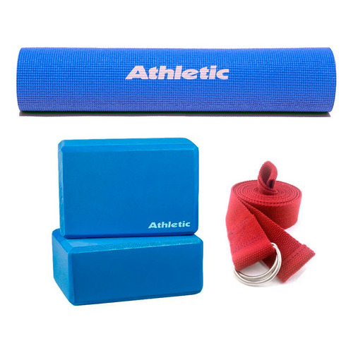 Colchoneta Yoga 6mm+ Ladrillos Yoga+ Correa Yoga Athletic Color Azul