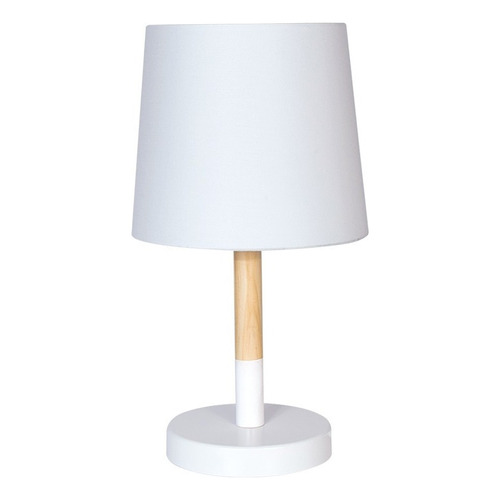 Lampara De Mesa Velador Pantalla Tokio Madera E27 Led Deco Estructura Blanco