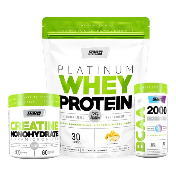 Combo Crecimiento Muscular (whey Protein+creatina+bcaa 2000) Sabor Banana