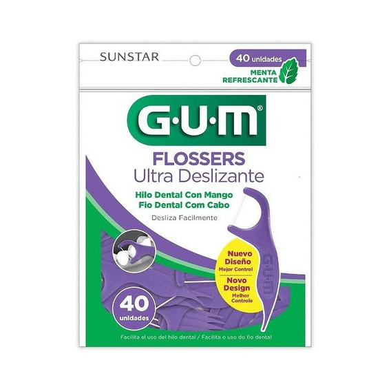 Flosser dental GUM con aplicador Ultra Deslizante sabor menta refrescante 40 u